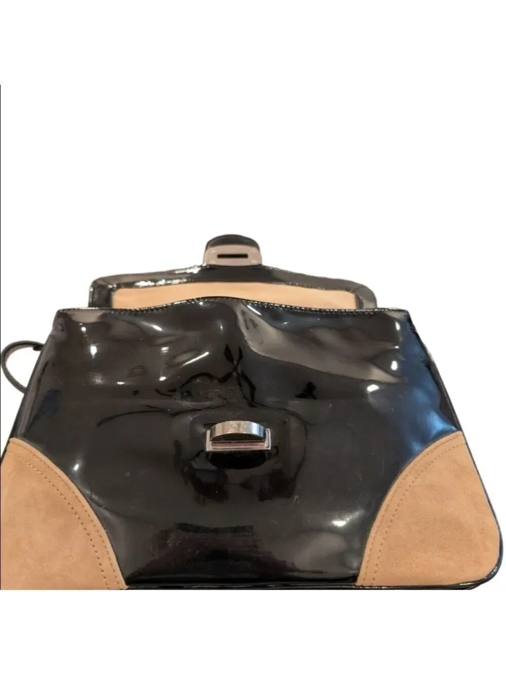White House Black Market Tan and Black Suede Shoulder Bag Satchel.